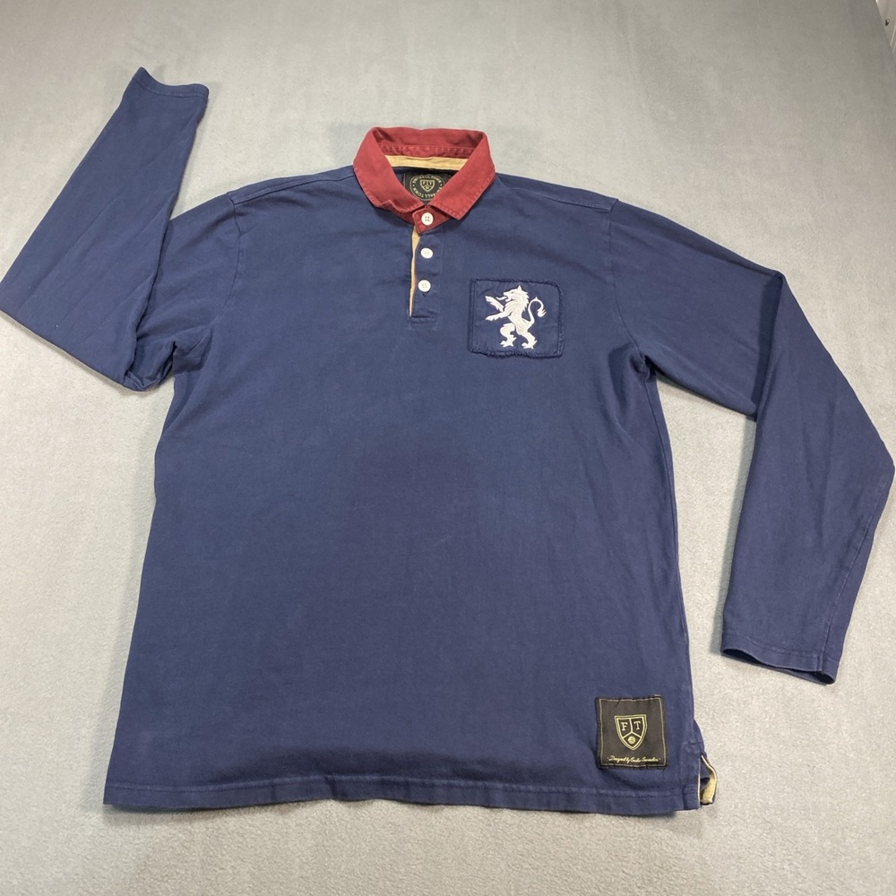Football Town Mens Rugby Long Sleeve Collared Shirt Navy Lion Medium Athletic